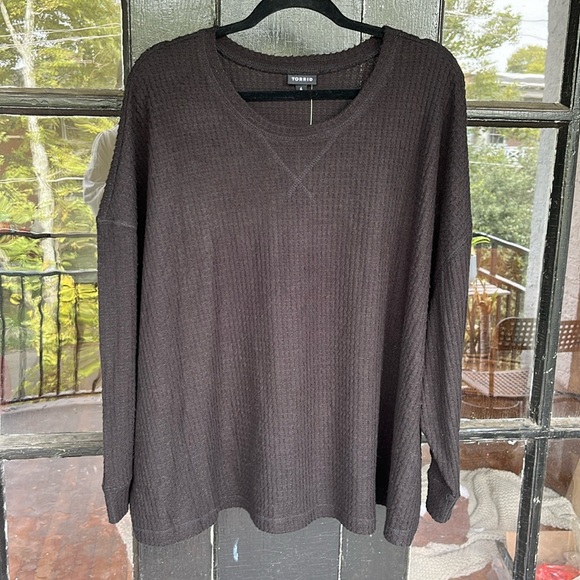 torrid Tops - NWT Torrid Black Brushed Waffle Crew Neck Drop Shoulder Long Sleeve Size 4